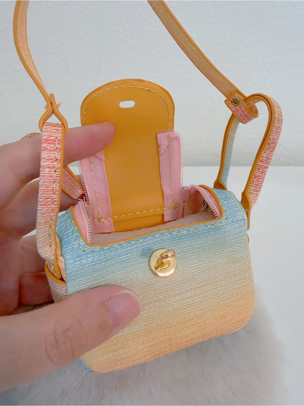 Mini Top Handle Bag Charm Woven Texture Coin Pouch Rainbow Luxury Style